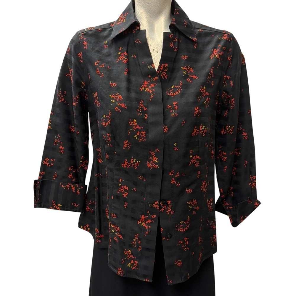 Taylor Investments Petites Gold Label Non-Iron Floral Blouse Black 8P